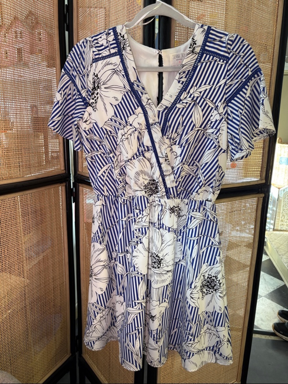 Sienna Sky Blue and White Floral Wrap Mini Dress